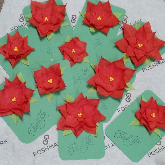 Handcrafted Poinsettia Thank You Cards 10 Cards 10 Closet QR Stickers - Picture 1 of 4
